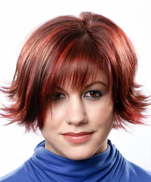 Medium Straight Red Hairstyle with Razor Cut Bangs