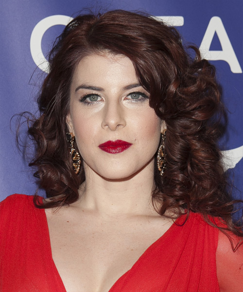Olivia Cipolla Medium Curly   Dark Burgundy Red   Hairstyle