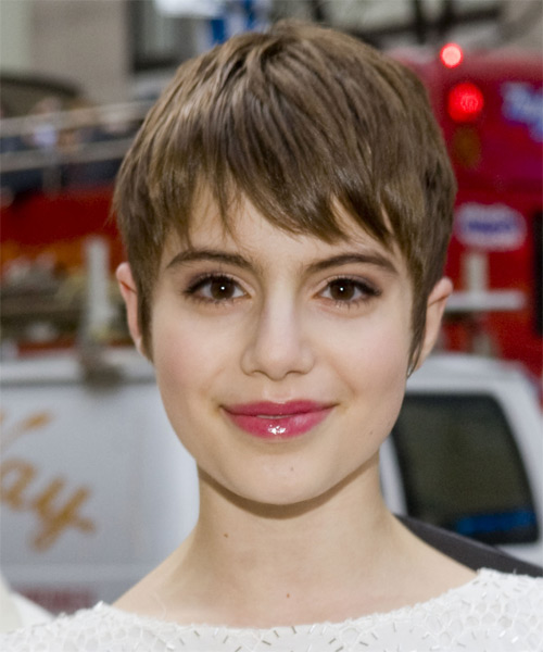 Sami Gayle   Layered   Caramel Brunette Pixie  Haircut with Layered Bangs