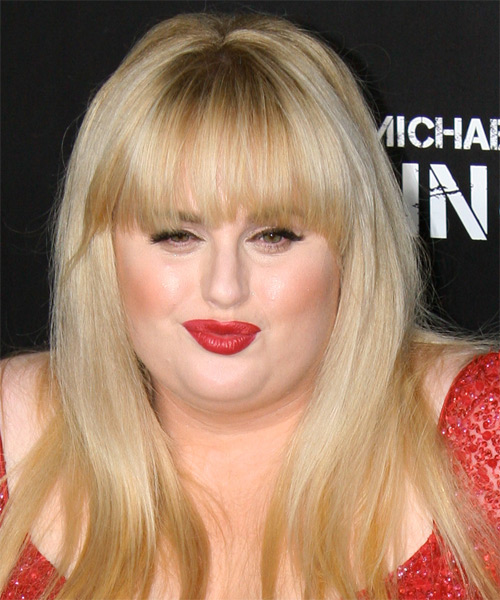 Rebel Wilson  Long Straight   Light Blonde   Hairstyle with Blunt Cut Bangs