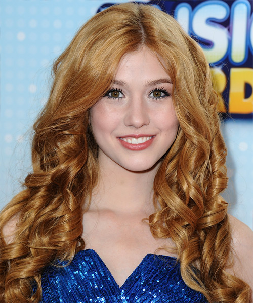 Katherine McNamara Long Curly    Copper Blonde   Hairstyle   with Light Blonde Highlights