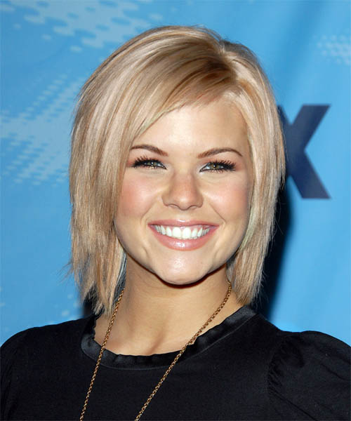 Kimberly Caldwell Medium Straight   Light Strawberry Blonde Bob  Haircut