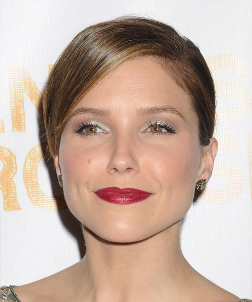 Sophia Bush Long Straight    Brunette  Updo with Side Swept Bangs  and Dark Blonde Highlights