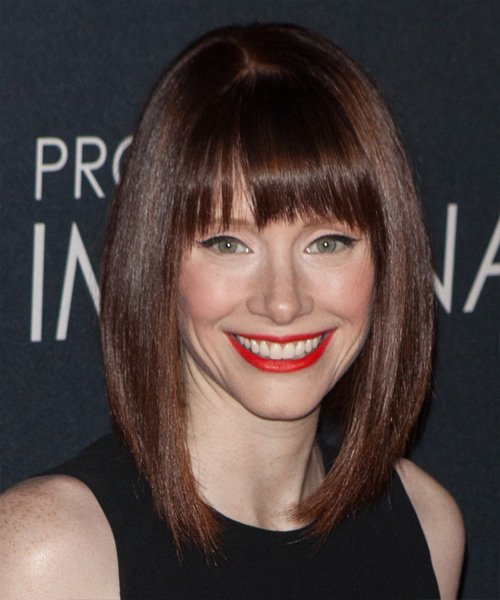 Bryce Dallas Howard Medium Straight    Mocha Brunette Bob  with Blunt Cut Bangs