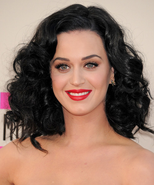 Katy Perry Medium Wavy   Black    Hairstyle