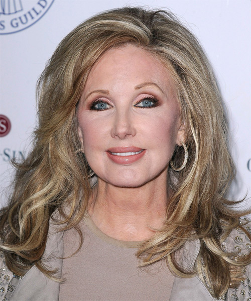 Morgan Fairchild Long Straight    Champagne Blonde   Hairstyle   with Light Blonde Highlights