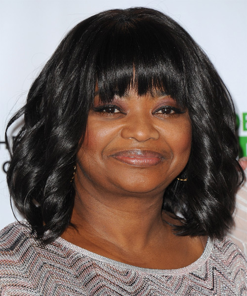 Octavia Spencer Medium Wavy   Black    Hairstyle with Layered Bangs