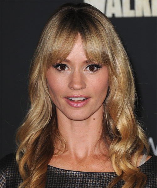 Cameron Richardson Long Wavy   Dark Golden Blonde   with Layered Bangs  and Light Blonde Highlights