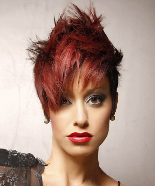 Short And Spiky Textured Red Two Tone Hairstyle