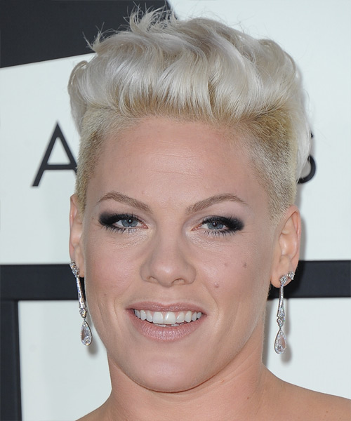 Pink Short Straight   Light Platinum Blonde Undercut  Hairstyle