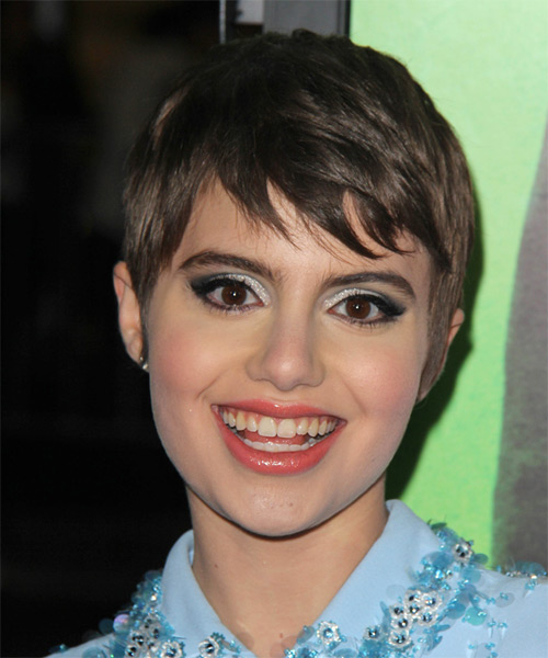 Sami Gayle   Layered   Ash Brunette Pixie  Cut with Side Swept Bangs 