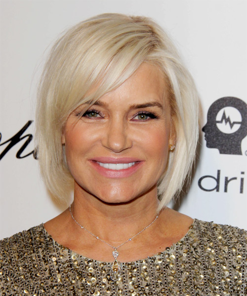 Yolanda H Foster Medium Straight   Light Platinum Blonde Bob  with Side Swept Bangs