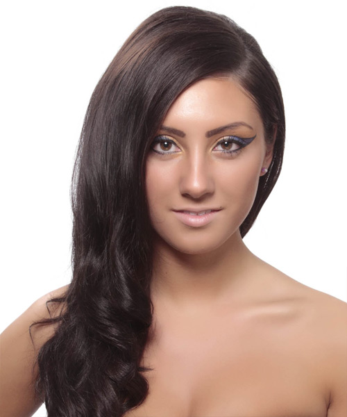  Smooth Dark Plum Brunette Waves - side view