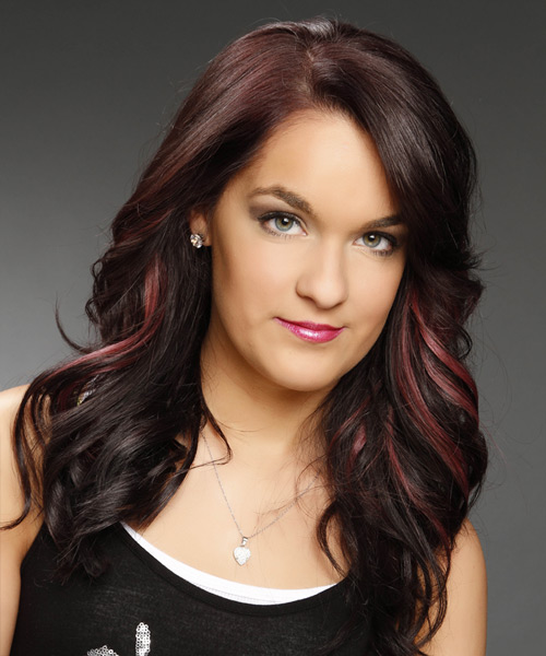 Long Dark Plum Red Waves With Pink Highlights - Hairstyles