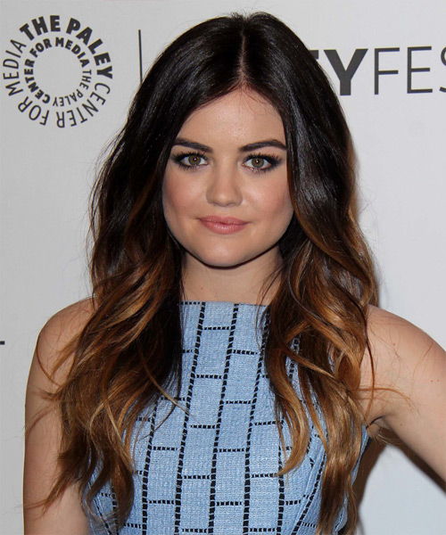 Lucy Hale Long Wavy   Dark Auburn Brunette and  Brunette Two-Tone