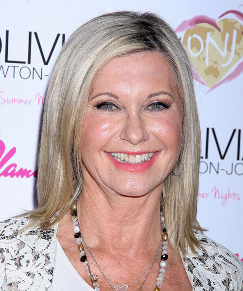 Olivia Newton John Medium Straight    Grey   Hairstyle