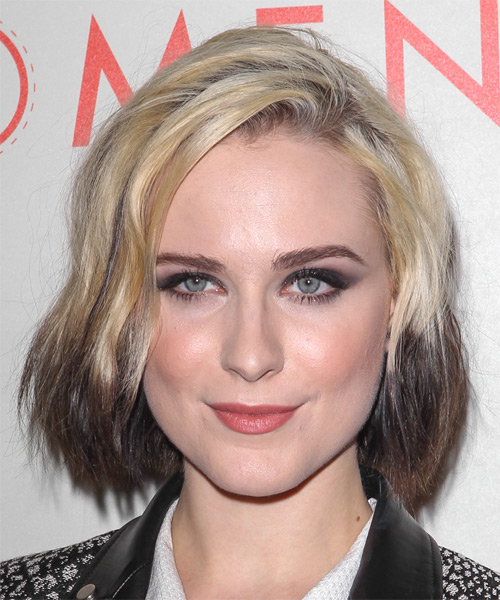 Evan Rachel Wood Medium Straight   Light Blonde and Dark Brunette Two-Tone   Hairstyle