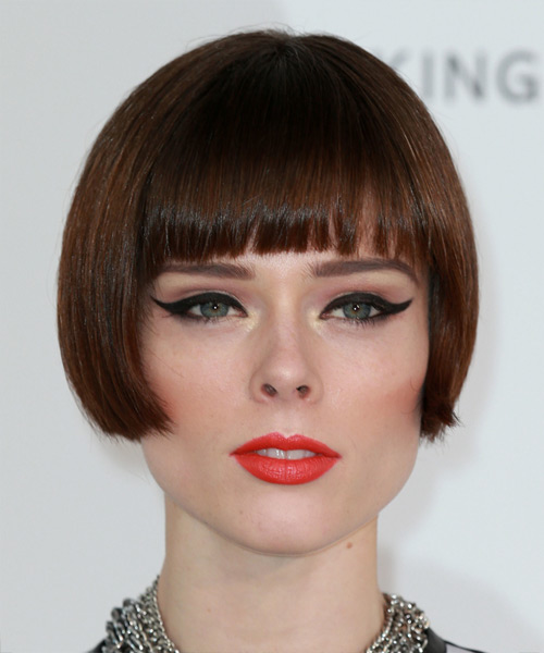 Coco Rocha Short Straight    Brunette Bob  Haircut with Blunt Cut Bangs