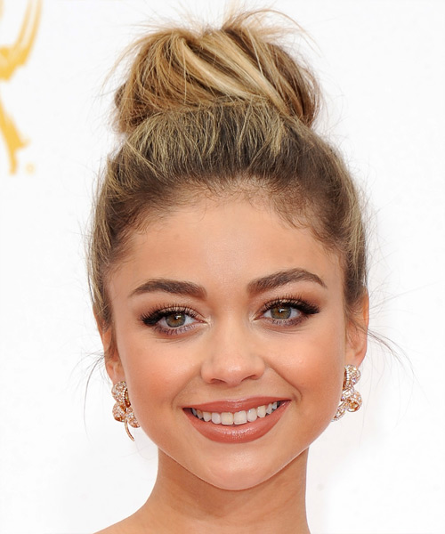 Sarah Hyland  Long Straight    Brunette  Updo Hairstyle   with Light Blonde Highlights
