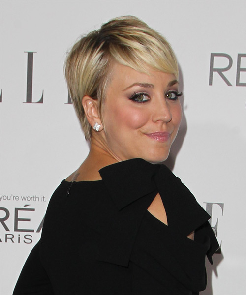 Kaley Cuoco Short Straight    Golden Blonde   Hairstyle - side on view