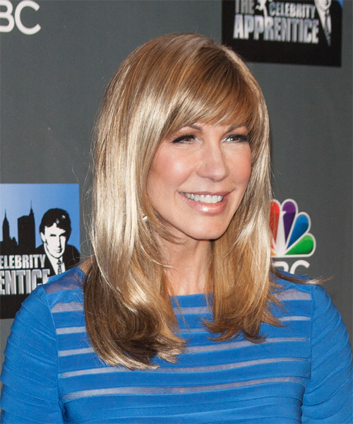 Leeza Gibbons Long Straight    Strawberry Blonde   with Side Swept Bangs - side on view