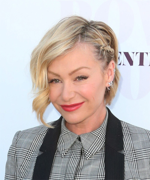 Portia de Rossi short wavy bob with a braid on one side