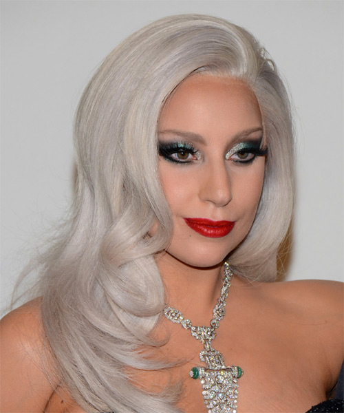 Lady Gaga Long Straight Light Grey Hairstyle
