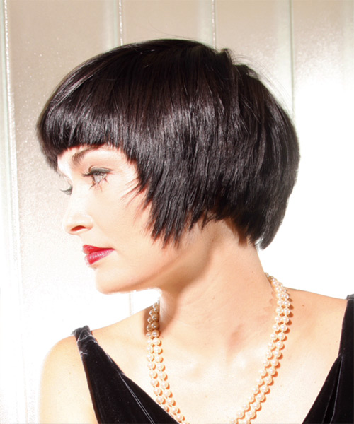  Black Hairstyle With Blunt Cut Bangs - side on view