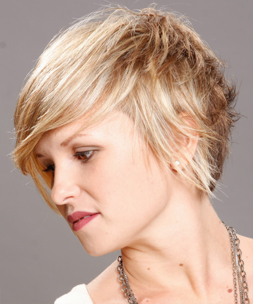 Short Wispy Hairstyle With Long Side-Swept Bangs And Short Back