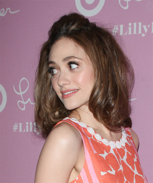 Emmy Rossum Medium Wavy    Half Up Half Down Hairstyle - side on view