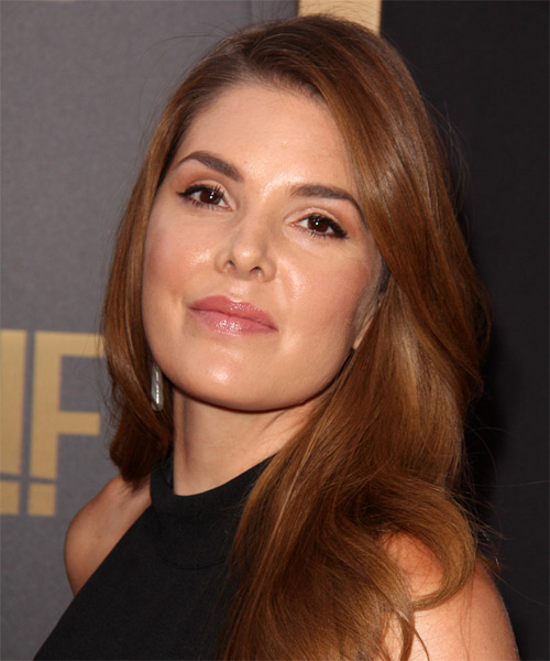 Nikki Moore Long Straight    Auburn Brunette   Hairstyle - view from the side