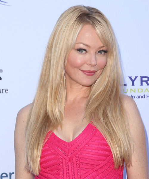 Charlotte Ross Long Straight   Light Blonde   with Side Swept Bangs - side on view