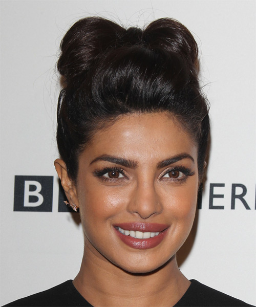 Priyanka Chopra Long Straight   Dark Brunette  Updo - side on view