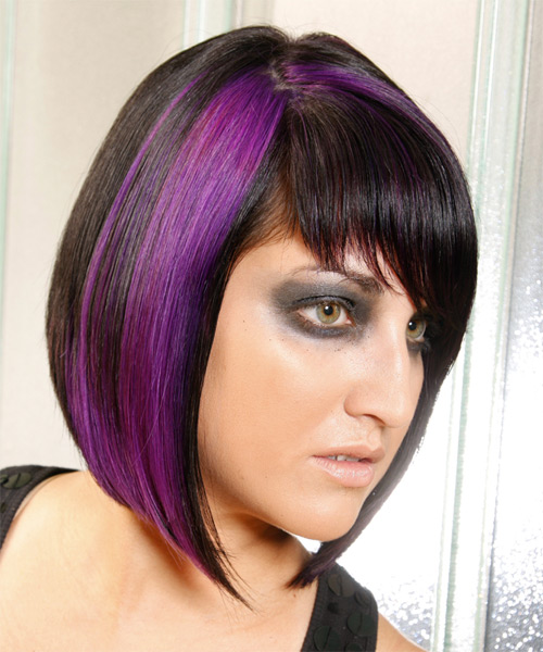 Straight Black  With Purple Highlights - side on view