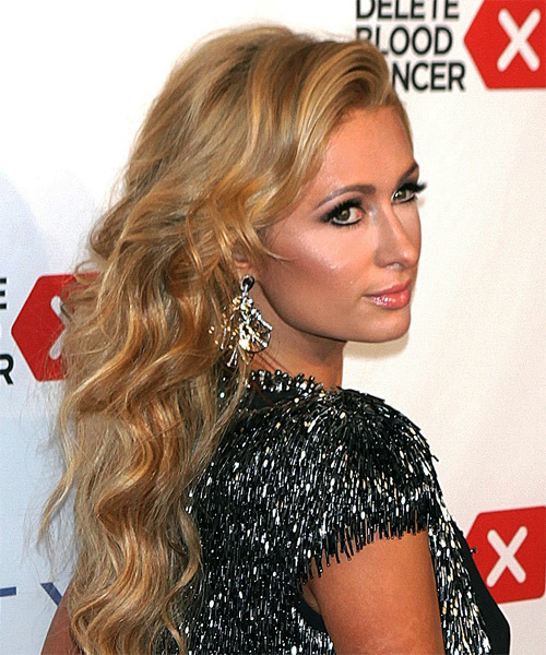 Paris Hilton Long Wavy    Honey Blonde   Hairstyle   - Side on View
