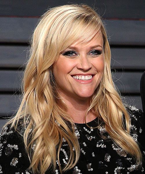Reese Witherspoon Long Wavy   Light Blonde   with Side Swept Bangs - side on view