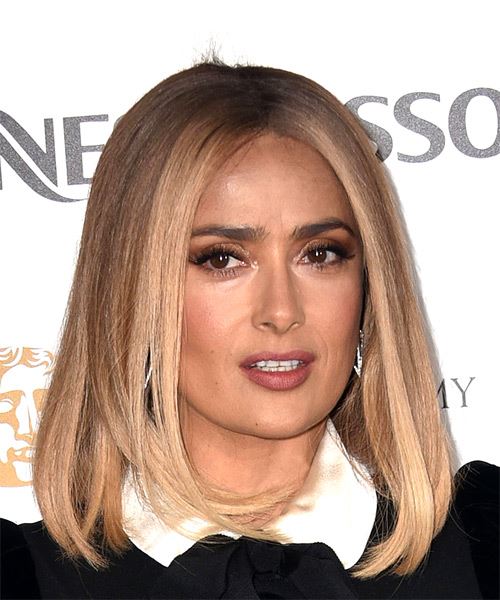 Salma Hayek Medium Straight    Blonde Bob  Haircut - side on view