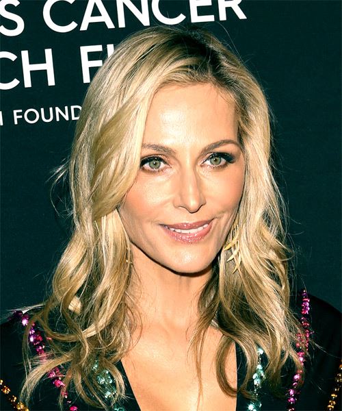 Jamie Tisch Long Wavy    Blonde   with Side Swept Bangs  and Light Blonde Highlights - side on view