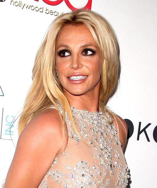 Britney Spears Long Straight    Blonde     with Light Blonde Highlights - side on view