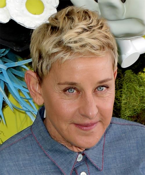 Ellen DeGeneres Light Blonde Pixie - side on view
