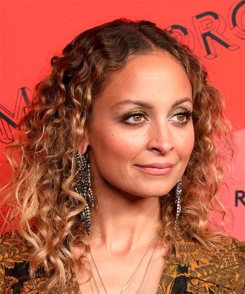 Nicole Richie Medium Curly   Dark Brunette and Light Brunette Two-Tone   Hairstyle   - Side on View