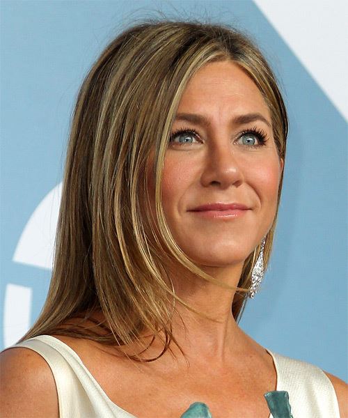 Jennifer Aniston Long Straight    Platinum Blonde   Hairstyle   - Side on View