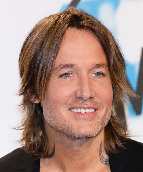 Keith Urban Medium Straight    Brunette     with  Blonde Highlights - side on view