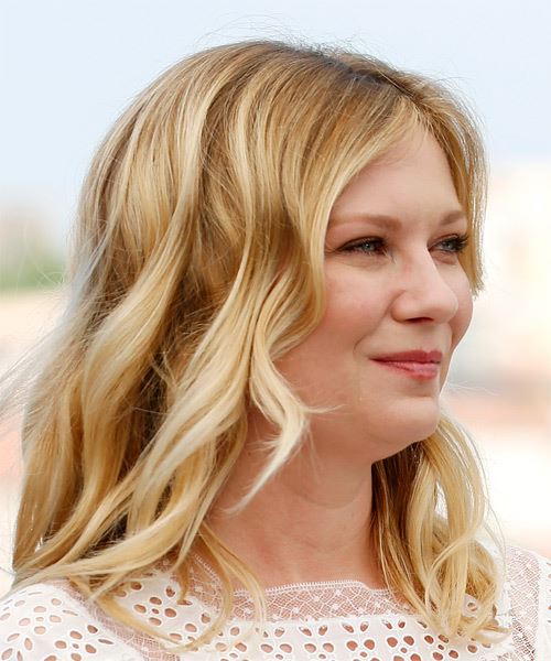 Kirsten Dunst Medium Wavy    Blonde   Hairstyle   with Light Blonde Highlights - Side on View