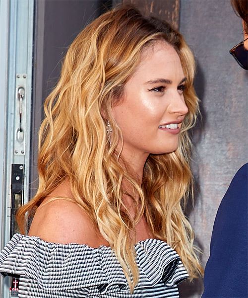 Lily James Long Wavy   Dark Blonde     with Light Blonde Highlights - side on view