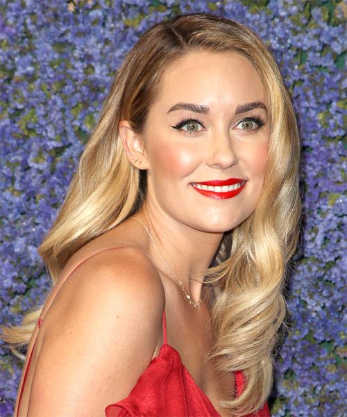 Lauren Conrad Long Wavy    Blonde   Hairstyle with Side Swept Bangs  and  Blonde Highlights - Side on View