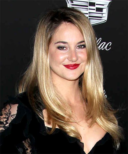 Shailene Woodley Long Straight   Light Brunette Asymmetrical  Hairstyle with Side Swept Bangs  and Light Blonde Highlights - Side on View