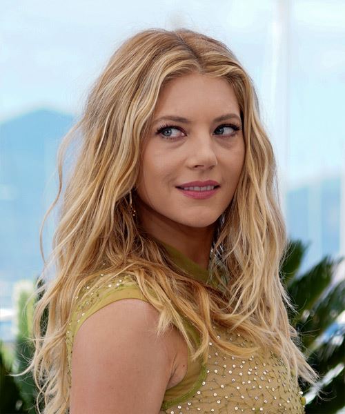 Katheryn Winnick Long Wavy    Blonde     with Light Blonde Highlights - side on view
