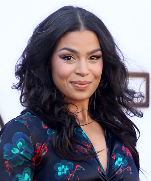 Jordin Sparks Long Wavy   Black    Hairstyle   - Side on View