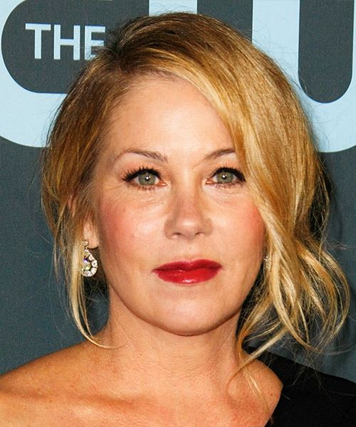 Christina Applegate Medium Straight    Blonde  Updo with Side Swept Bangs - side on view
